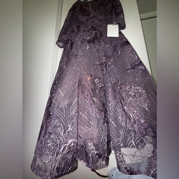 NWT | Mac Duggal 20336 Purple Embellished Wrap Over 3/4 Sleeve Dress Size 6 - Picture 10 of 11